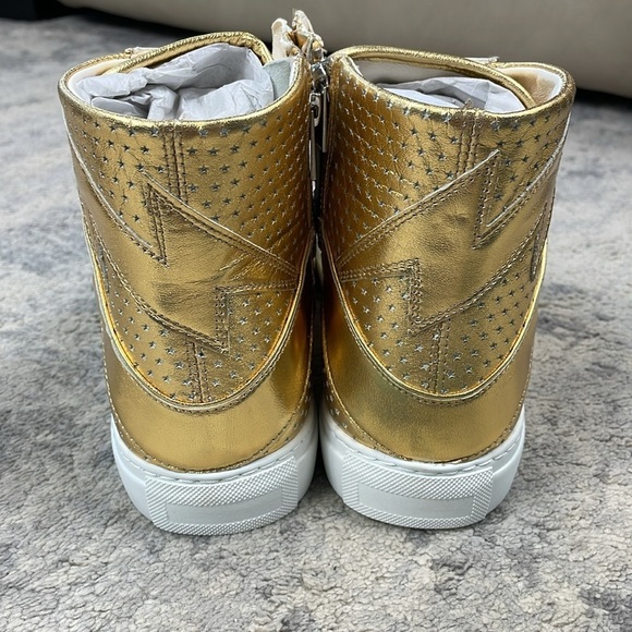 NIB Zadig & Voltaire High Flash Vintage Metal Perforated Stars Sneakers Gold 41 - Picture 9 of 16
